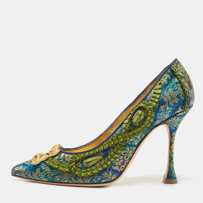 Pre-owned Manolo Blahnik Multicolor Brocade Fabric Hangisi Pointed Toe Pumps Size 36