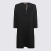 Fabiana Filippi Split Neck Long Sleeve Wool Knit Shift Dress In Black