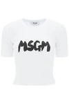 MSGM MSGM SMOCKED T-SHIRT WITH LOGO PRINT