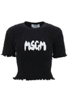 MSGM MSGM SMOCKED T-SHIRT WITH LOGO PRINT