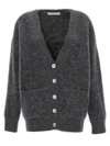 Alessandra Rich Cardigan With Back Bear Motif And Appliques In Gray