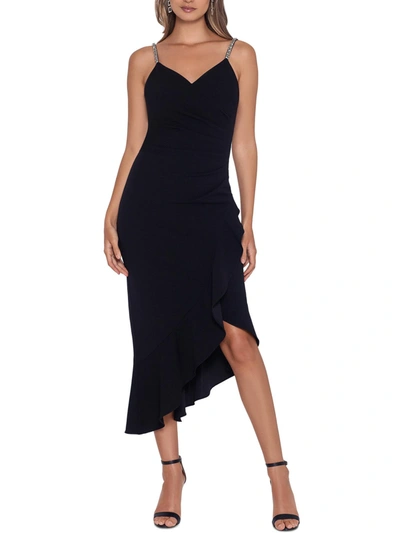 Xscape Petites Womens Pleated Long Evening Dress In Black