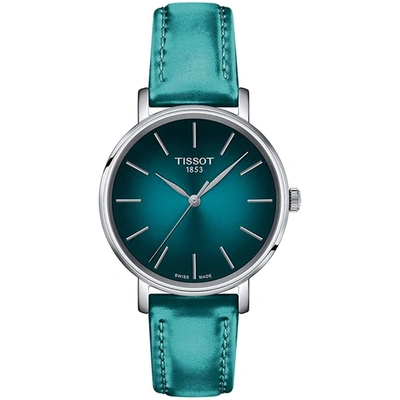 Tissot Women's Swiss Everytime Green Faux Leather Strap Watch 34mm In Turquoise