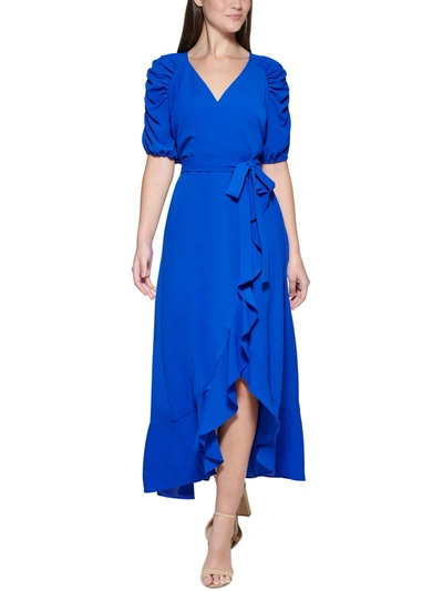 Kensie Womens Ruffled Long Maxi Dress In Blue