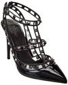 Valentino Rockstud Pumps In Patent Leather And Polymeric Material With Straps 100 Mm In Black