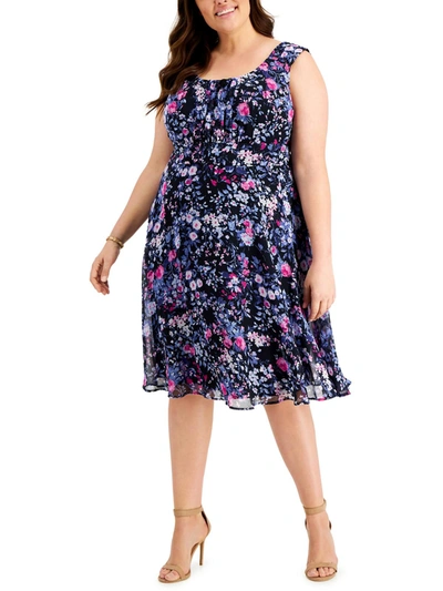 Connected Apparel Petites Womens Party Knee Fit & Flare Dress In Multi