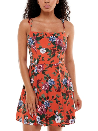 Emerald Sundae Juniors Womens Floral Print Mini Fit & Flare Dress In Multi