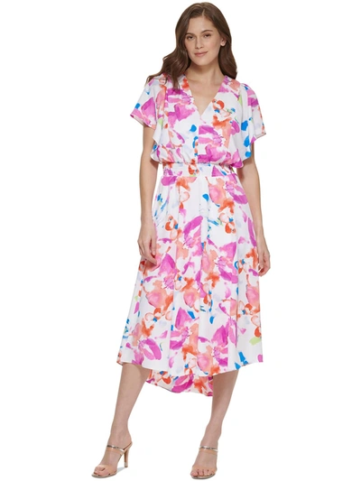 Dkny Petites Womens Tie-dye Calf Midi Dress In Multi