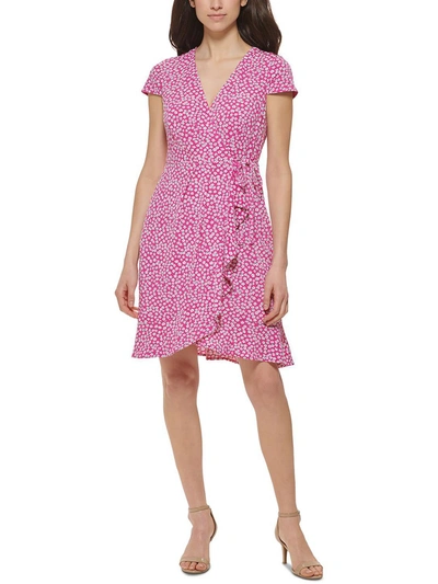 Jessica Howard Plus Size Ruffled Faux-wrap Dress In Pink