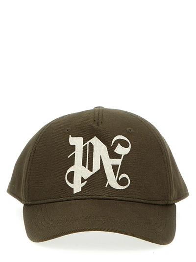 Palm Angels Pa Monogram Cap In Brown Off White