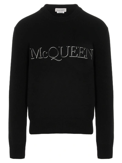 Alexander Mcqueen Embroidered-logo Cotton Jumper In Black