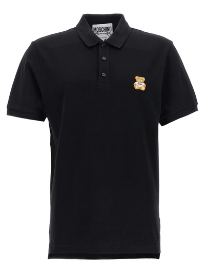 Moschino Teddy Embroidered Short Sleeved Polo Shirt In Black