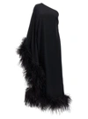 Taller Marmo Ubud One-shoulder Feather-trimmed Crepe Maxi Dress In Black