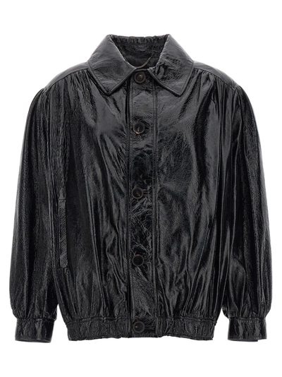 Alessandra Rich Patent Leather Bomber Jacket In Black