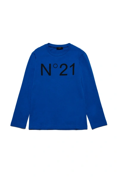 N°21 Kids' Logo Print Long-sleeve T-shirt In Blue