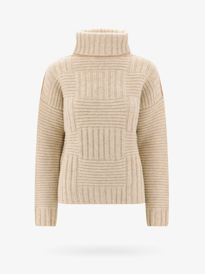 Bottega Veneta Beige Wool Sweater With Ribbed Motif In Pink