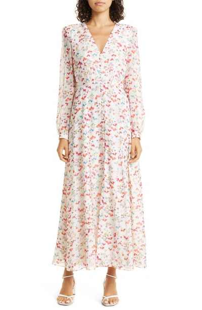 Saloni Annabel Long-sleeved Midi Dress In Ivory Patchouli