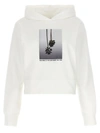 Palm Angels White Cropped Hoodie And Contrasting Print In White