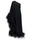 Taller Marmo Ubud One-shoulder Feather-trimmed Crepe Maxi Dress In Black