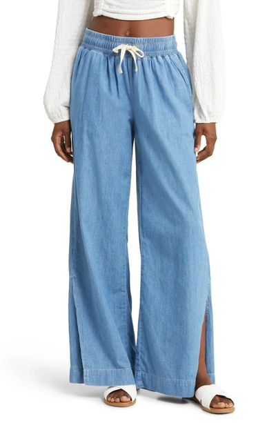 Frame Drawstring Wide-leg High-rise Linen-blend Trousers In Encore