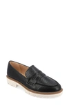 Journee Collection Kenly Croc Embossed Comfort Foam Penny Loafer In Black