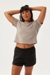 GIRLFRIEND COLLECTIVE PORCINI HEATHER RECYCLED COTTON CROPPED CREW