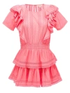 Loveshackfancy Natasha Short Sleeve Eyelet Mini Dress In Red