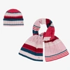 EMPORIO ARMANI GIRLS PINK STRIPED HAT & SCARF SET