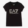 EA7 EA7 EMPORIO ARMANI GIRLS BLACK & SILVER COTTON T-SHIRT