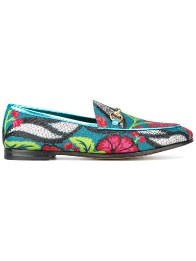 Gucci Jordaan Floral Jacquard Loafers In Blue