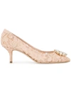 Dolce & Gabbana Crystal-embellished Corded Lace And Mesh Pumps In Light Orange