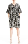 Max Studio Floral Puff Sleeve Shift Dress In Crm/ Blk Linum Flrl