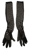 DOLCE & GABBANA Dolce & Gabbana Crystal Elbow Length Cotton Tulle Women's Gloves