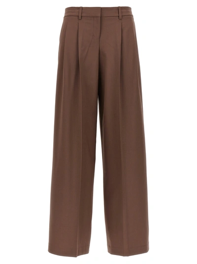 THEORY LOW RISE PLEATED PANTS BROWN