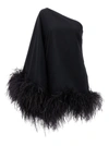 Taller Marmo Piccolo Ubud One-sleeve Feather-trimmed Crepe Mini Dress