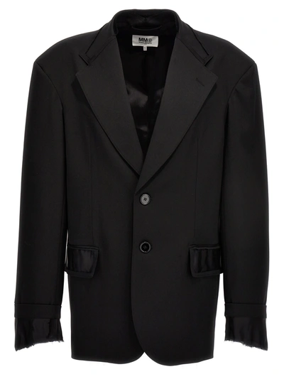 Mm6 Maison Margiela Single Breast Blazer Jacket Featuring Shield Detail In Black