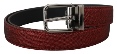 Dolce & Gabbana Red Glittered Leather Silver Metal Buckle