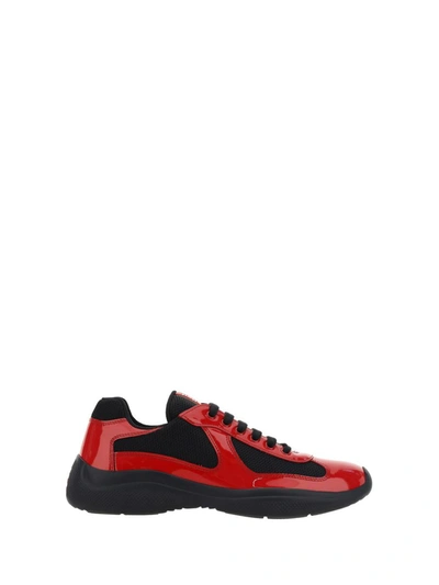 Prada New Americas Cup Sneakers In Rosso+nero