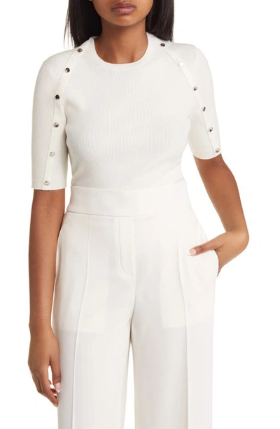 Hugo Boss Short-sleeved Sweater In Stretch Fabric With Hardware Details In Natural
