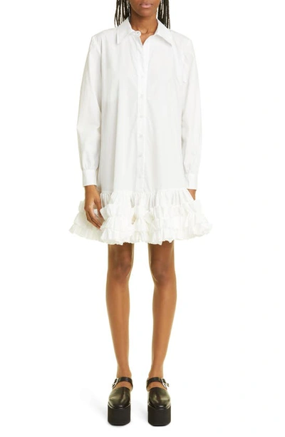Molly Goddard Miley Ruffled-hem Cotton Mini Shirt Dress In White