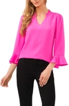 CECE RUFFLE CUFF CREPE TOP