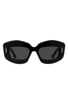 Loewe Silver Screen 49mm Rectangular Sunglasses In Black