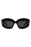 Loewe Silver Screen 49mm Rectangular Sunglasses In Nero