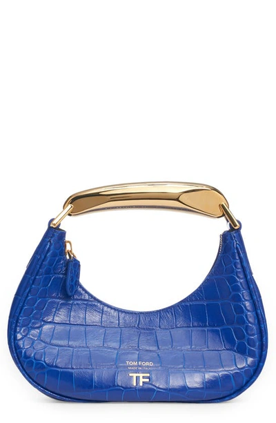 Tom Ford Mini Bianca Croc Embossed Leather Bag In Blue