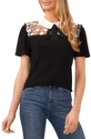 Cece Embroidered Peter Pan Collar Top In Rich Black