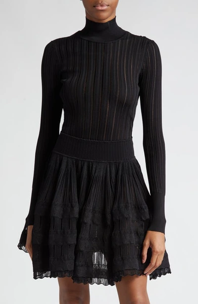 Alaïa Black Shiny Crinoline Turtleneck In Noir Alaia