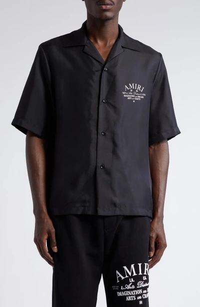 Amiri Convertible-collar Logo-print Silk-twill Shirt In Black