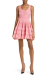 Alaïa Mixed Stitch Sleeveless Skater Dress In Rose Vif