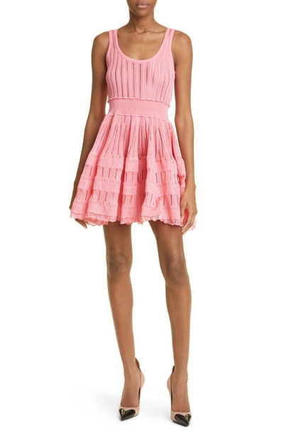 Alaïa Mixed Stitch Sleeveless Skater Dress In Rose Vif