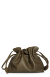 Loewe Flamenco Leather Clutch In Dark Khaki Green